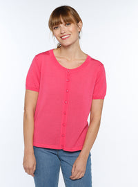 Cardigan femme manches courtes laine mérinos rose tonique