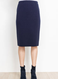 Jupe droite en laine mérinos bleu marine