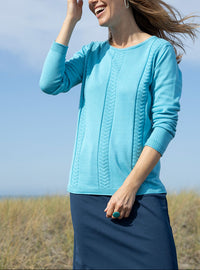 pull col rond femme bleu turquoise fabriqué en France