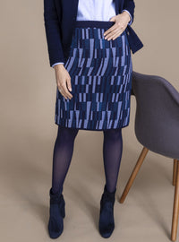 Jupe droite en laine jacquard bleu