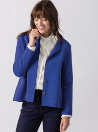 Veste courte femme en laine et maille fantaisie bleu intense