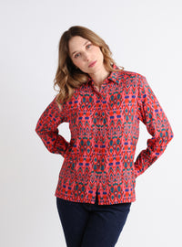 chemisier femme viscose motifs floraux rouge rose