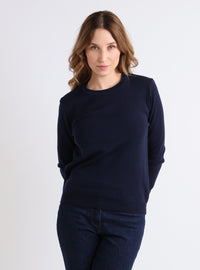 Pull femme col rond laine mérinos Bleu Marine