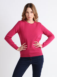 Pull femme col rond en laine mérinos Rose Géranium