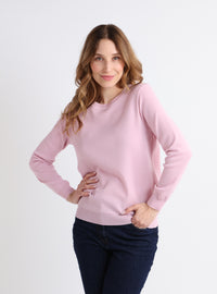 Pull femme col rond laine mérinos Rose Léger