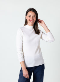 Pull chaussette femme col cheminee laine mérinos Blanc