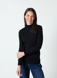 Pull chaussette femme col cheminee laine mérinos Noir