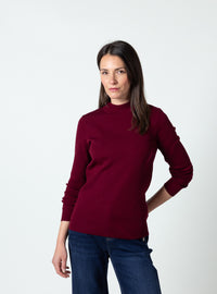 Pull femme col cheminée laine mérinos rouge médoc