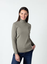 Pull chaussette femme col roule en laine mérinos Vert Olive
