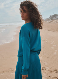 Pull Agathe bleu atlantique en laine fine mérinos
