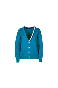 Gilet annabelle bleu paon vue de face en studio