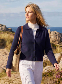 veste courte en laine bleu marine
