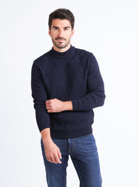 Pull homme en laine mérinos bleu marine  esprit irlandais Maison Solfin
