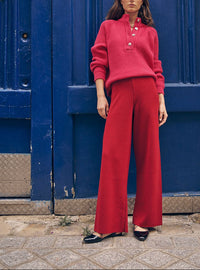 Pantalon Alexia en laine mérinos rouge foncé de face