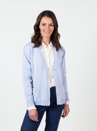 Gilet femme en pure laine vierge mérinos bleu nuage chiné