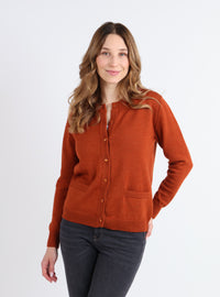 Cardigan femme en laine mérinos orange ambre – vue de face