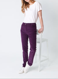 pantalon femme velours doux violet fonce