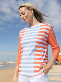 Haut marinière femme moderne coton acrylique orange melon