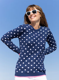 pull pois femme bleu marine