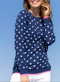 pull à pois femme en coton bleu marine