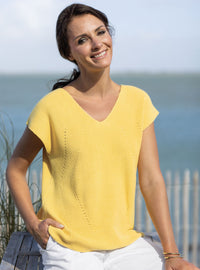 pull sans manches femme jaune tonique coton acrylique