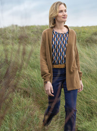 gilet long chaud et léger femme laine recyclée beige