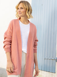 Gilet rose macaron femme coupe longue