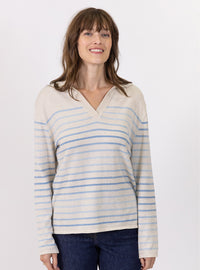 polo femme coton raye bleu