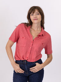chemisier maille lin rouge clair femme fabrique en France