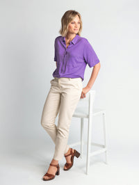 Chemisier maille en lin violet