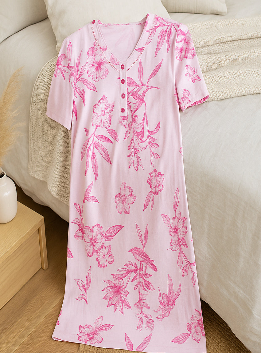 Chemise De Nuit Ana 1160 E.Femme En Coton - Grande Taille Femme Fleurie