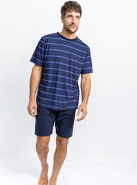 pyjashort homme coton rayé bleu