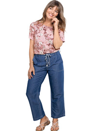 pantalon femme 7 8 bleu indigo coton lin