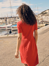 robe en maille rouge col boutonné robe bess rouge doux