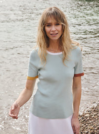 top bastienne vert céladon t-shirt côtelé vert pastel look épuré