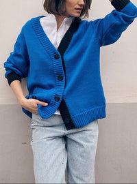 veste bernadette bleu électrique gros boutons apparents