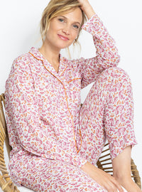 pyjama femme coton floral rose