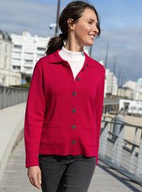 veste femme en laine mérinos rose rubis