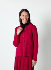 Veste femme laine mérinos rose rubis