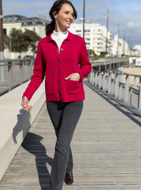 Veste femme laine mérinos rose rubis