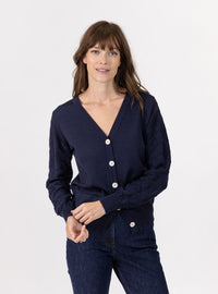 gilet chaud et élégant femme col V bleu marine