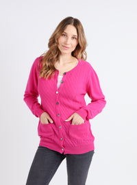 Cardigan femme cachemire et laine Rose Orchidée vue de face