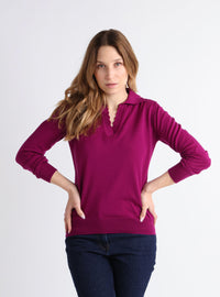 Pull col polo femme hiver laine mérinos violet améthyste