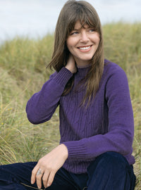 Pull femme en laine mérinos violet foncé