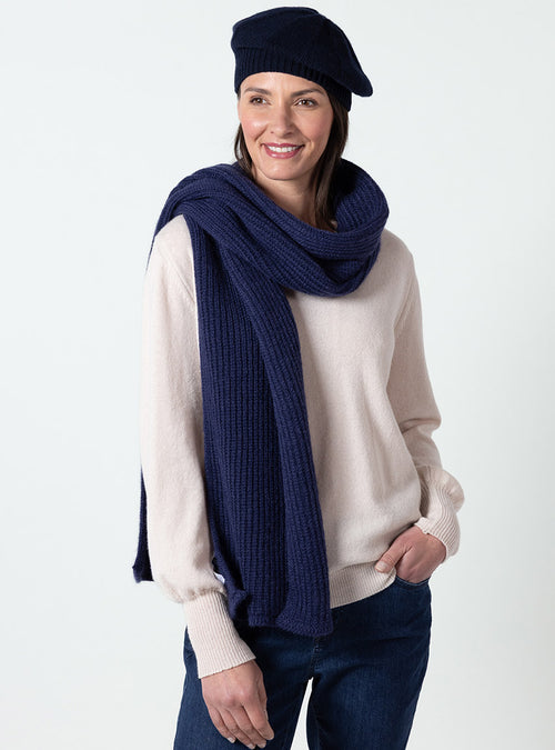 echarpe femme en laine mélangée bleu marine