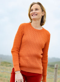 pull femme maille fantaisie en laine orange tendre