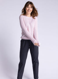 pull femme maille fantaisie en laine rose pastel