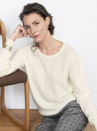 Pull femme cachemire et laine blanc crème fabriqué en France