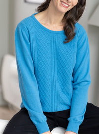 Pull élégant femme col rond bleu céleste