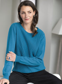Pull femme cachemire et laine bleu céleste fabriqué en France